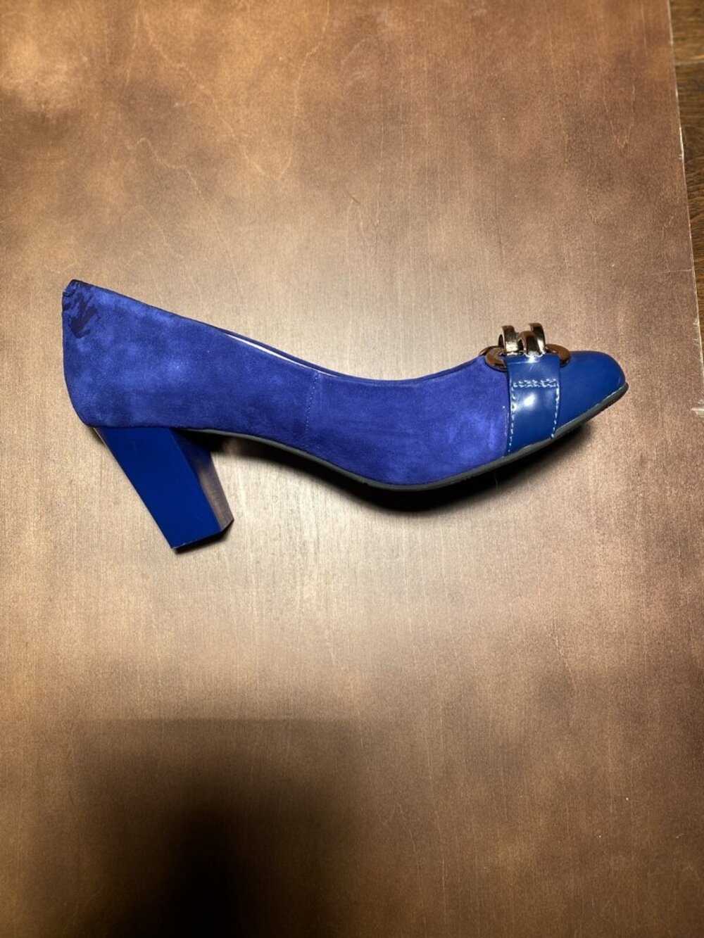 Blue Satin Bridal Wedding Mid Heel Shoes Size 8